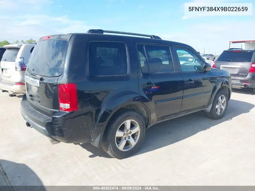 2009 Honda Pilot Ex VIN: 5FNYF384X9B022659 Lot: 40302474