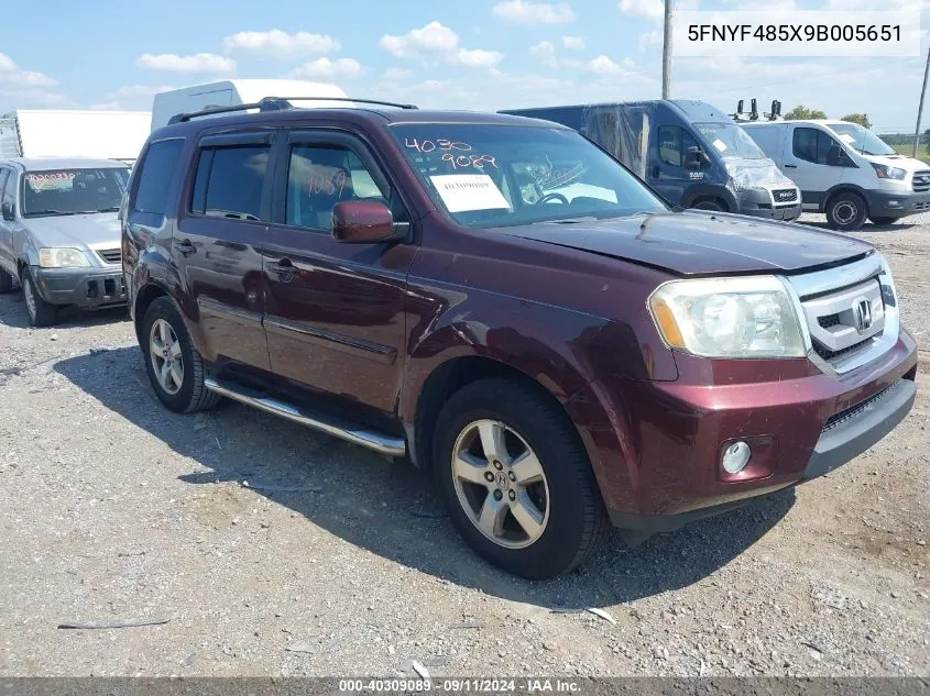 2009 Honda Pilot Ex-L VIN: 5FNYF485X9B005651 Lot: 40309089