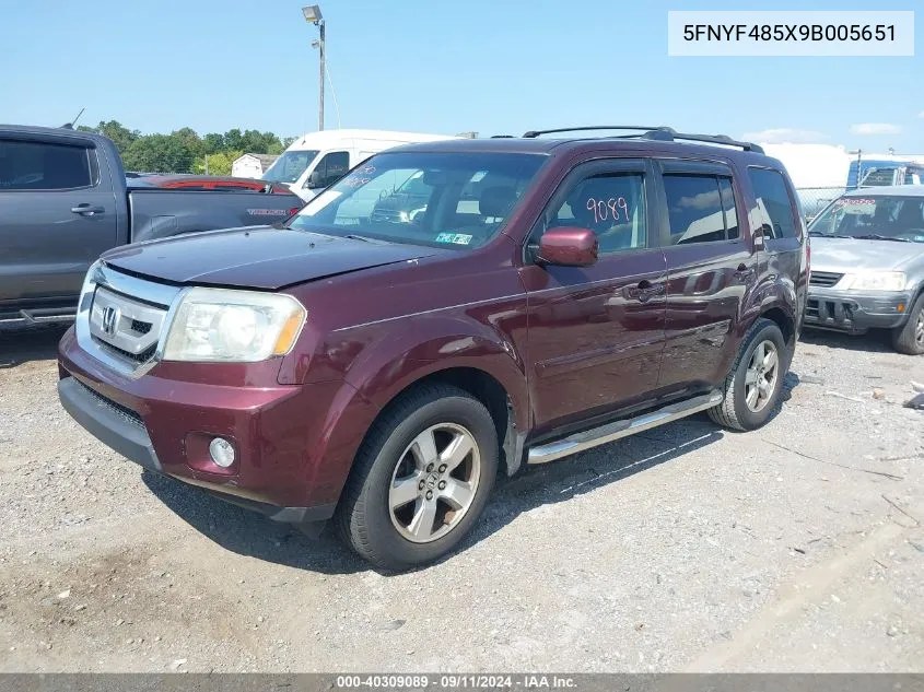 2009 Honda Pilot Ex-L VIN: 5FNYF485X9B005651 Lot: 40309089