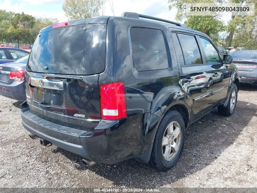 2009 Honda Pilot Ex-L VIN: 5FNYF48509B043809 Lot: 40348780