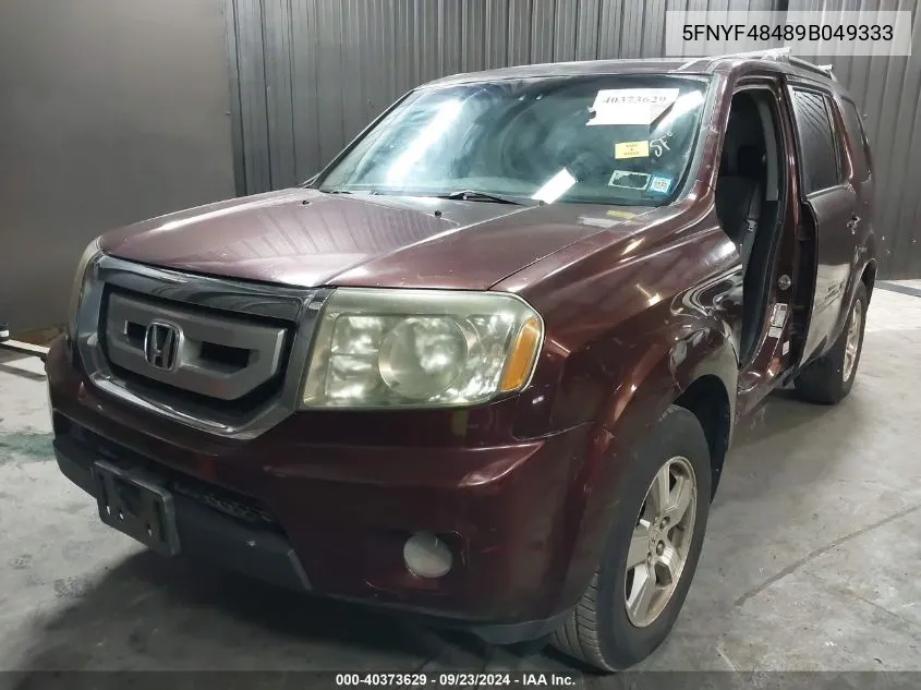 2009 Honda Pilot Ex VIN: 5FNYF48489B049333 Lot: 40373629