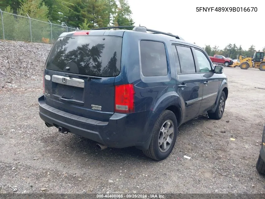 2009 Honda Pilot Touring VIN: 5FNYF489X9B016670 Lot: 40408065