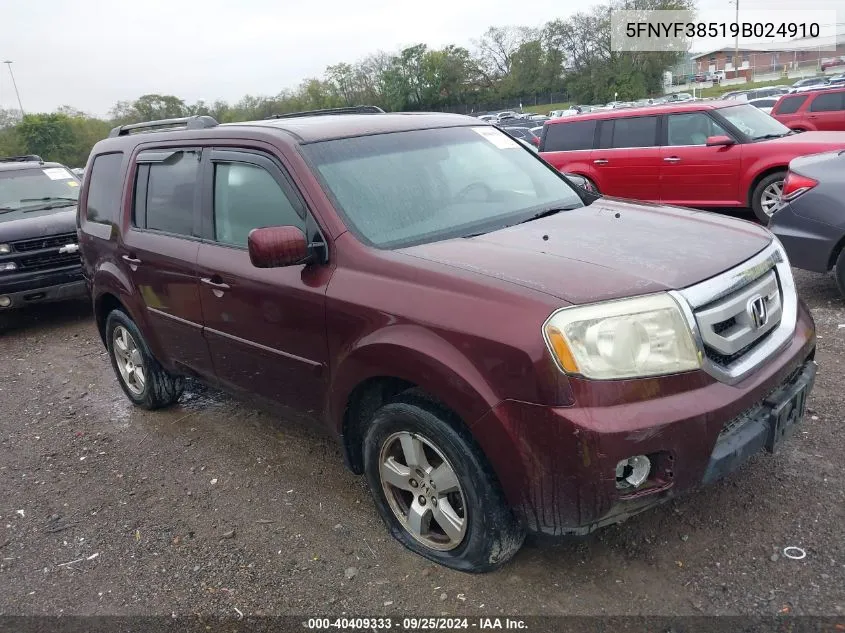 5FNYF38519B024910 2009 Honda Pilot Ex-L