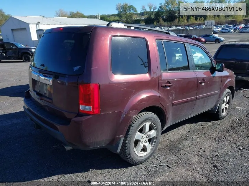 2009 Honda Pilot Ex-L VIN: 5FNYF486X9B019106 Lot: 40422874