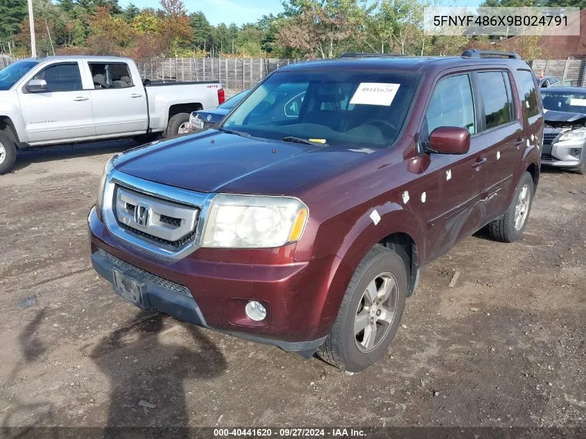 2009 Honda Pilot Ex-L VIN: 5FNYF486X9B024791 Lot: 40441620