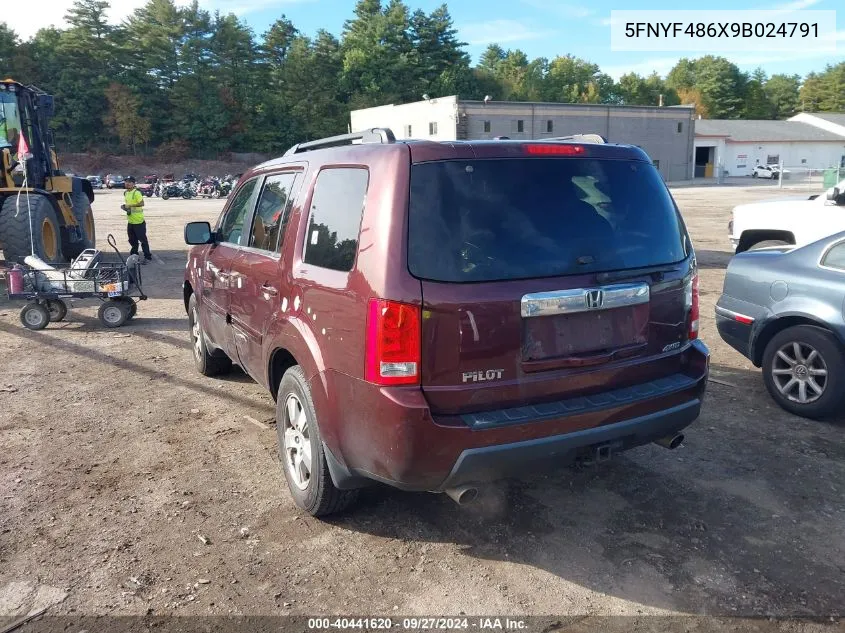 2009 Honda Pilot Ex-L VIN: 5FNYF486X9B024791 Lot: 40441620