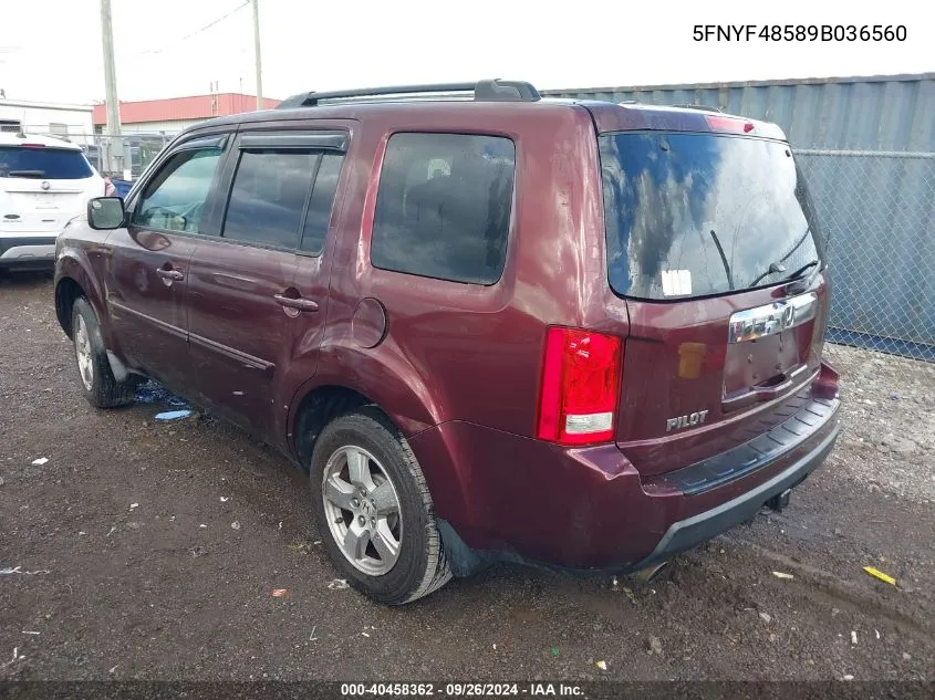 5FNYF48589B036560 2009 Honda Pilot Ex-L