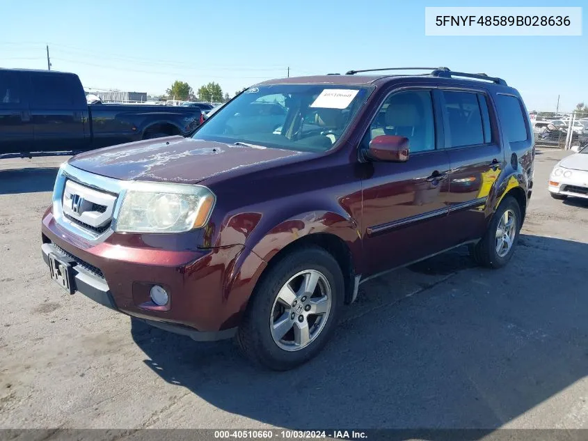 5FNYF48589B028636 2009 Honda Pilot Ex-L