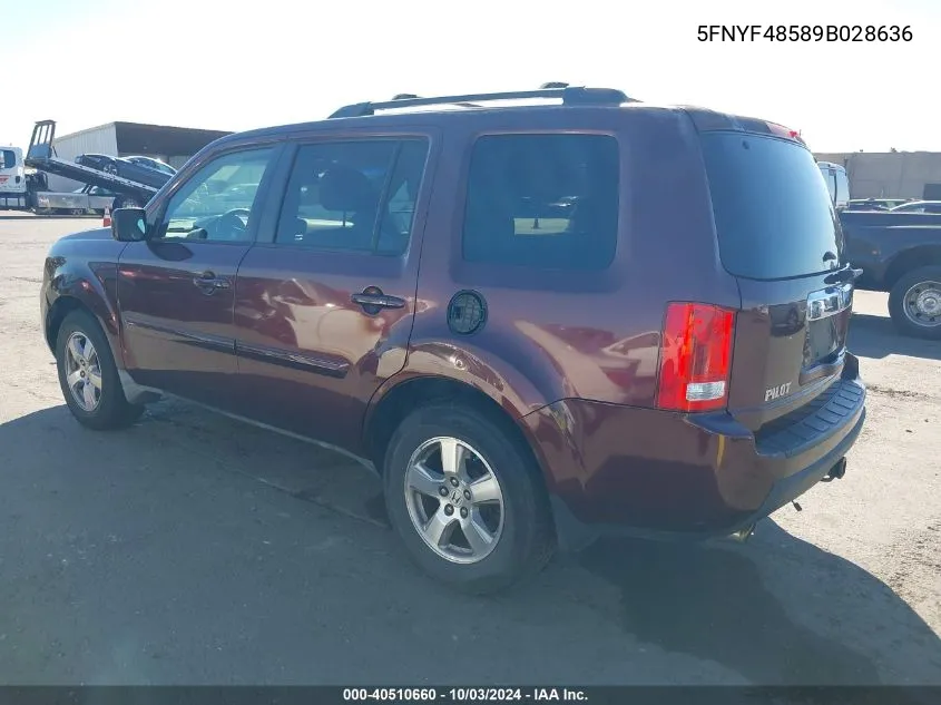 2009 Honda Pilot Ex-L VIN: 5FNYF48589B028636 Lot: 40510660