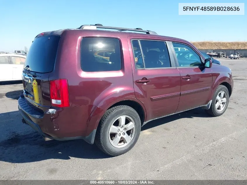 5FNYF48589B028636 2009 Honda Pilot Ex-L