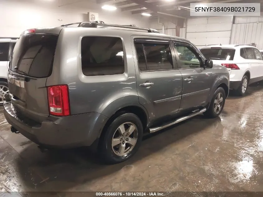 2009 Honda Pilot Ex VIN: 5FNYF38409B021729 Lot: 40566076