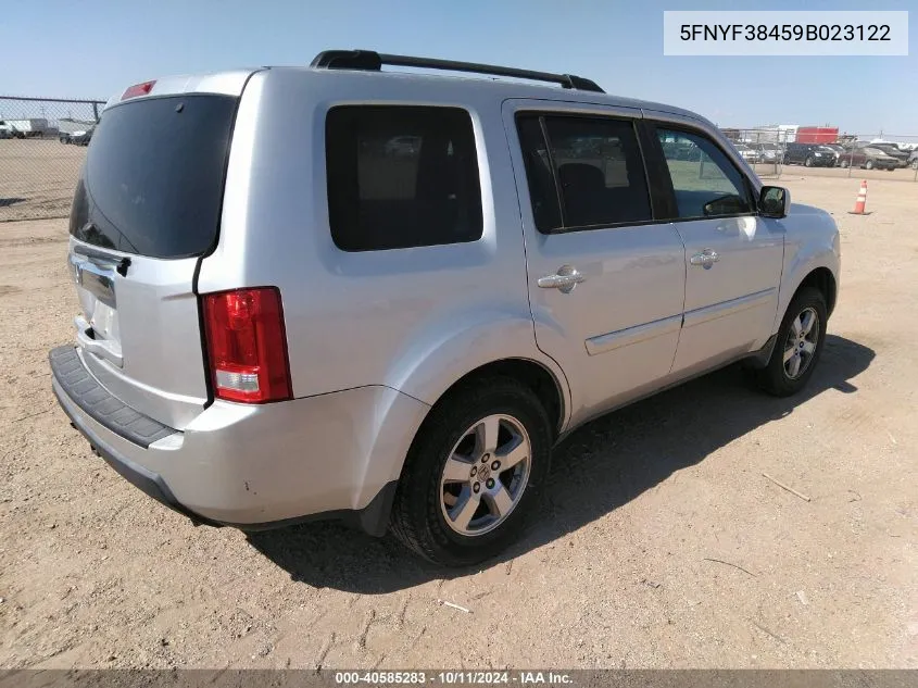 2009 Honda Pilot Ex VIN: 5FNYF38459B023122 Lot: 40585283