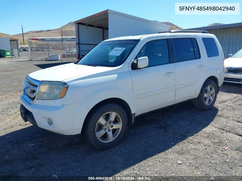 2009 Honda Pilot Ex-L VIN: 5FNYF48549B042940 Lot: 40643618