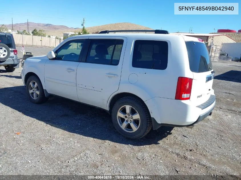 2009 Honda Pilot Ex-L VIN: 5FNYF48549B042940 Lot: 40643618