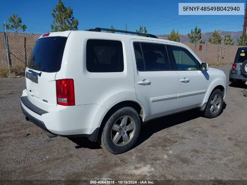 2009 Honda Pilot Ex-L VIN: 5FNYF48549B042940 Lot: 40643618