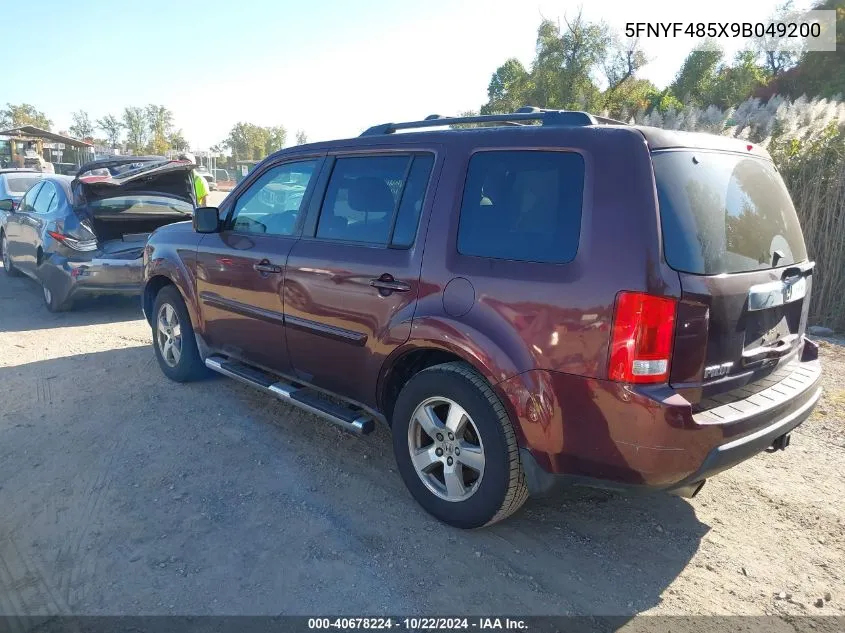 2009 Honda Pilot Ex-L VIN: 5FNYF485X9B049200 Lot: 40678224