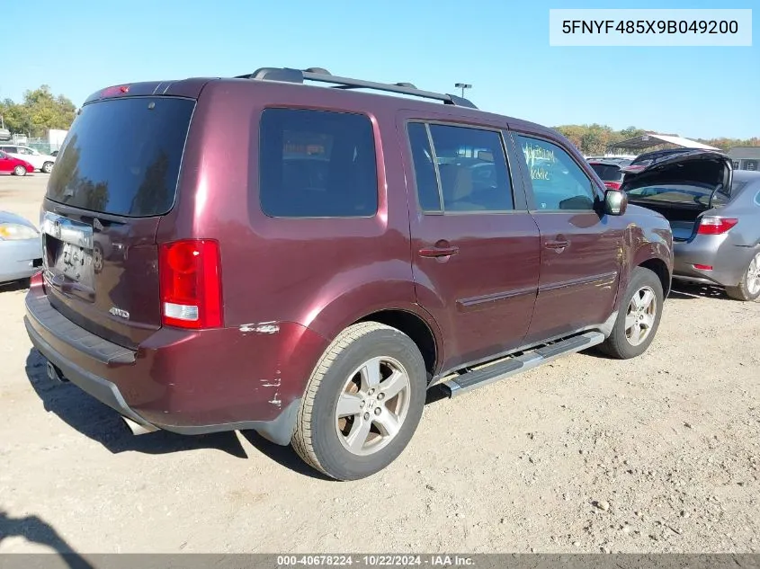 2009 Honda Pilot Ex-L VIN: 5FNYF485X9B049200 Lot: 40678224