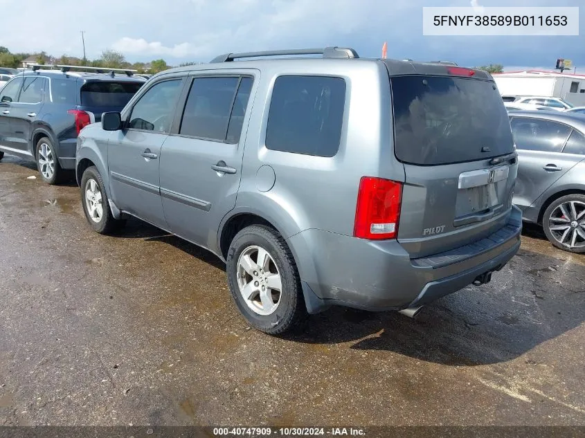 2009 Honda Pilot Ex-L VIN: 5FNYF38589B011653 Lot: 40747909