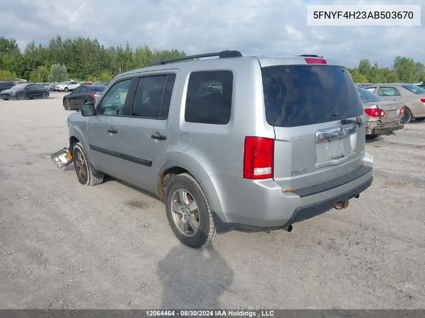 2010 Honda Pilot VIN: 5FNYF4H23AB503670 Lot: 12064464