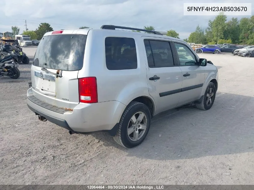 2010 Honda Pilot VIN: 5FNYF4H23AB503670 Lot: 12064464