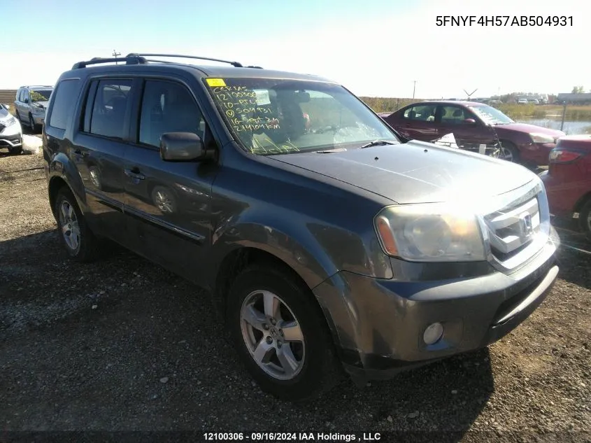 2010 Honda Pilot VIN: 5FNYF4H57AB504931 Lot: 12100306