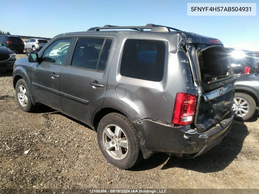 2010 Honda Pilot VIN: 5FNYF4H57AB504931 Lot: 12100306