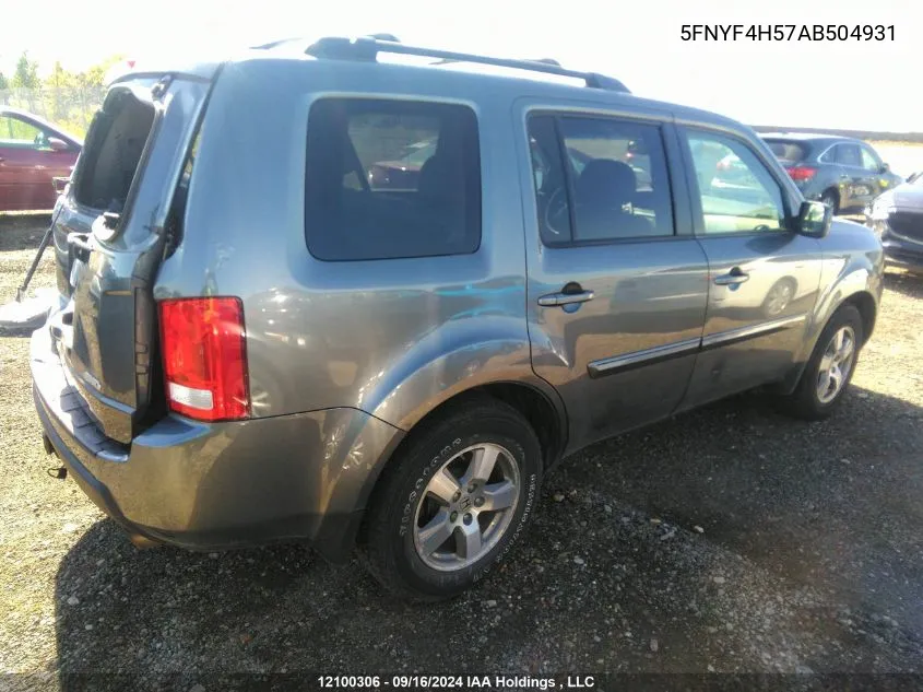 2010 Honda Pilot VIN: 5FNYF4H57AB504931 Lot: 12100306