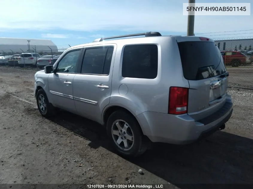 2010 Honda Pilot Touring VIN: 5FNYF4H90AB501145 Lot: 12107028