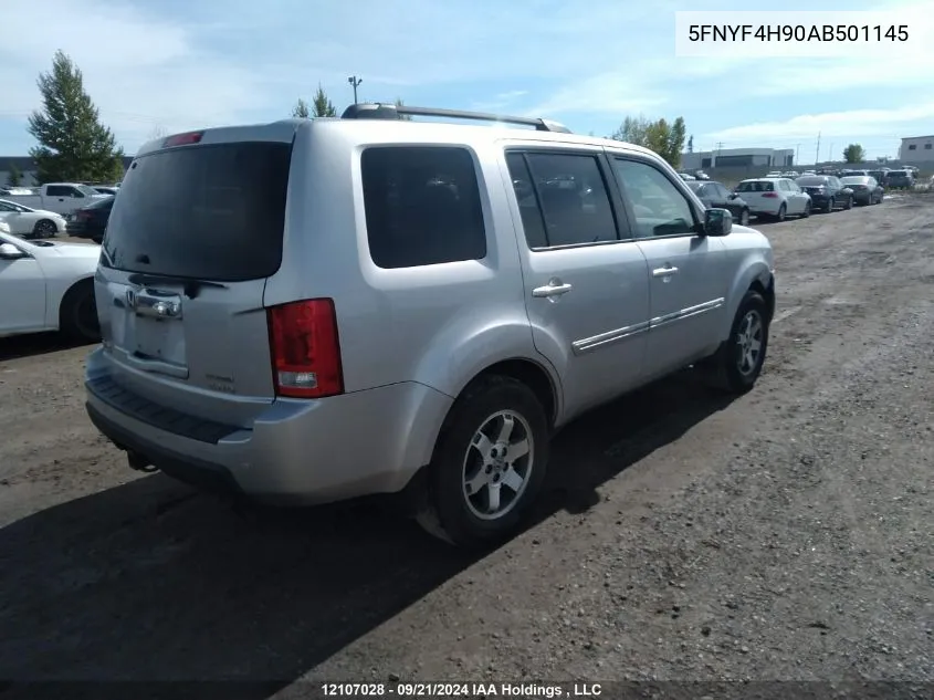 2010 Honda Pilot Touring VIN: 5FNYF4H90AB501145 Lot: 12107028