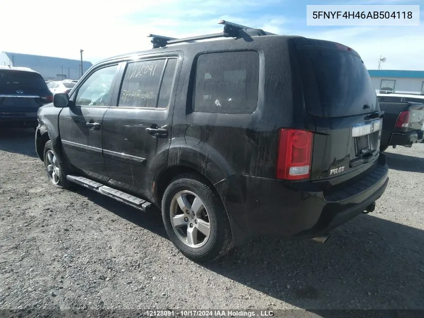 2010 Honda Pilot VIN: 5FNYF4H46AB504118 Lot: 12128091