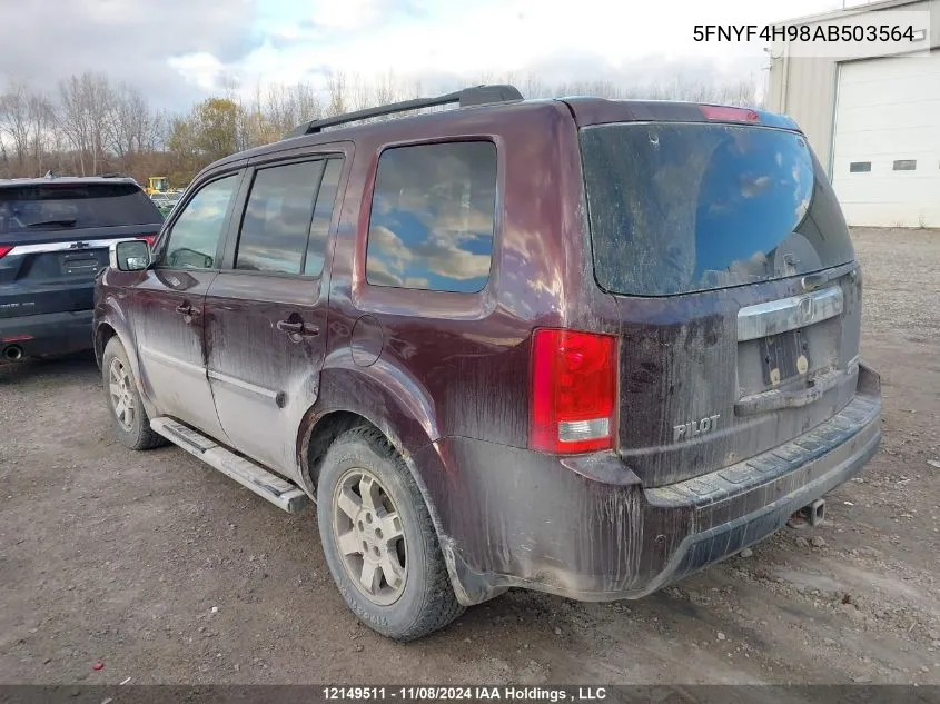 2010 Honda Pilot VIN: 5FNYF4H98AB503564 Lot: 12149511