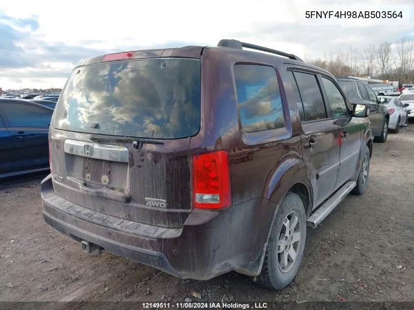 2010 Honda Pilot VIN: 5FNYF4H98AB503564 Lot: 12149511