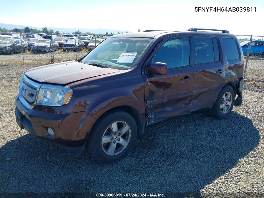 2010 Honda Pilot Exl VIN: 5FNYF4H64AB039811 Lot: 39906019