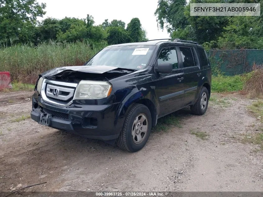 2010 Honda Pilot Lx VIN: 5FNYF3H21AB005946 Lot: 39963725