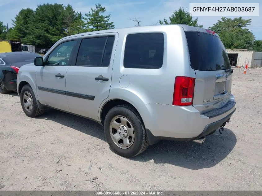 2010 Honda Pilot Lx VIN: 5FNYF4H27AB003687 Lot: 39966685