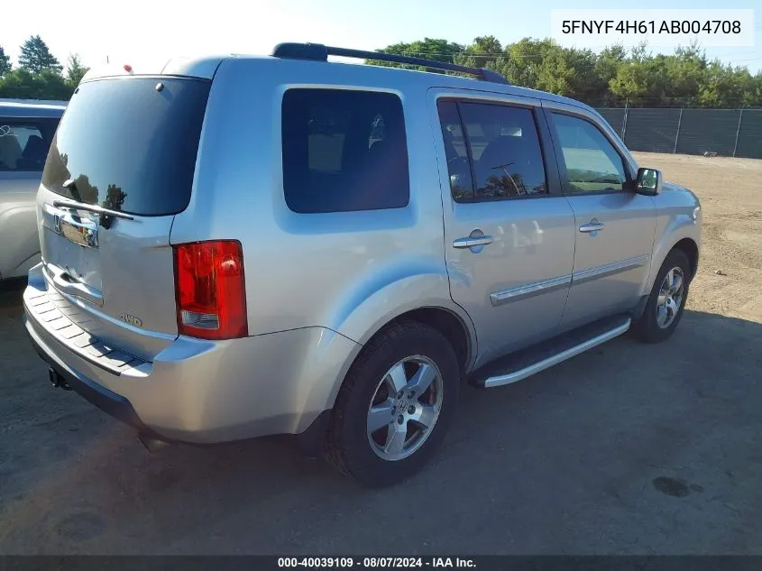 2010 Honda Pilot Ex-L VIN: 5FNYF4H61AB004708 Lot: 40039109