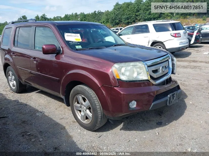 2010 Honda Pilot Ex-L VIN: 5FNYF4H56AB017851 Lot: 40065452