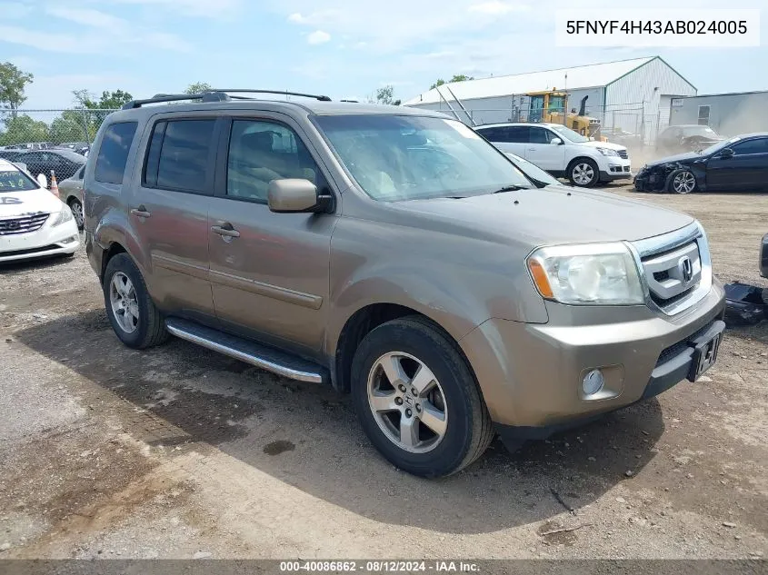 2010 Honda Pilot Ex VIN: 5FNYF4H43AB024005 Lot: 40086862