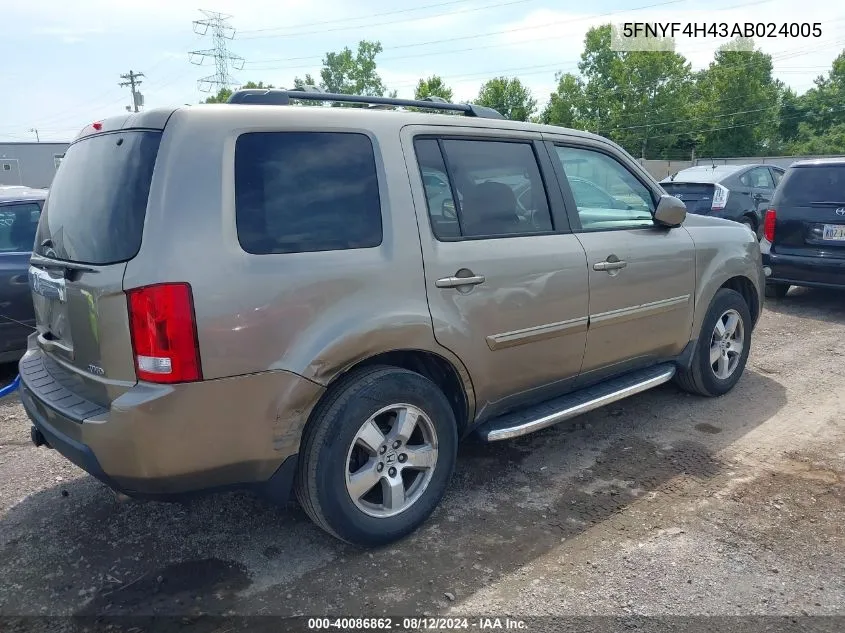 2010 Honda Pilot Ex VIN: 5FNYF4H43AB024005 Lot: 40086862