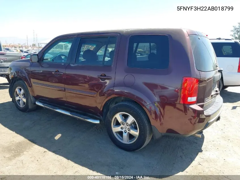 2010 Honda Pilot Lx VIN: 5FNYF3H22AB018799 Lot: 40118105