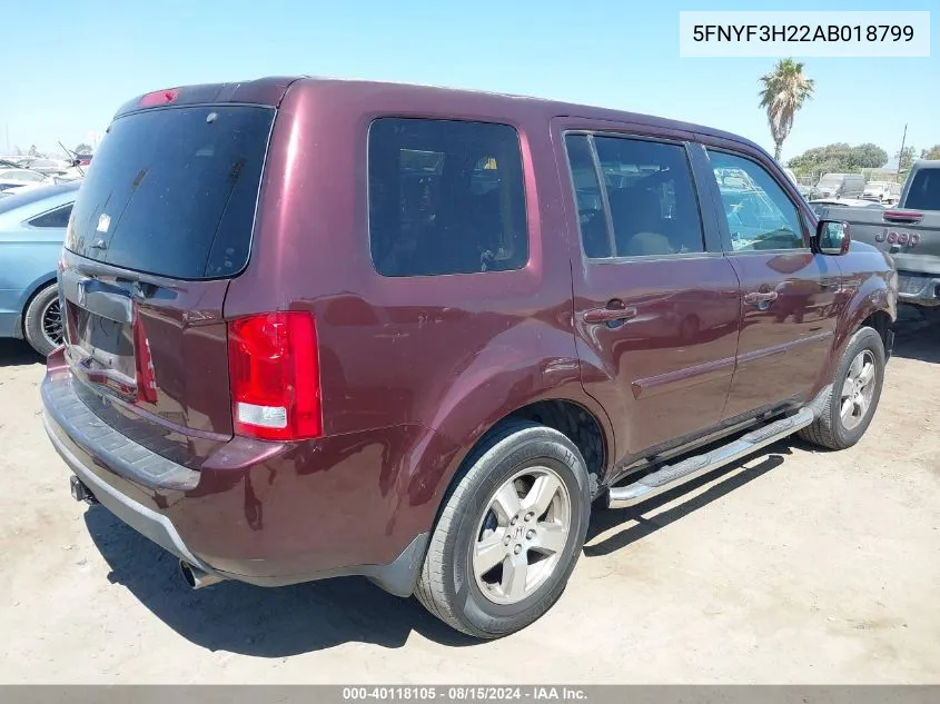 2010 Honda Pilot Lx VIN: 5FNYF3H22AB018799 Lot: 40118105