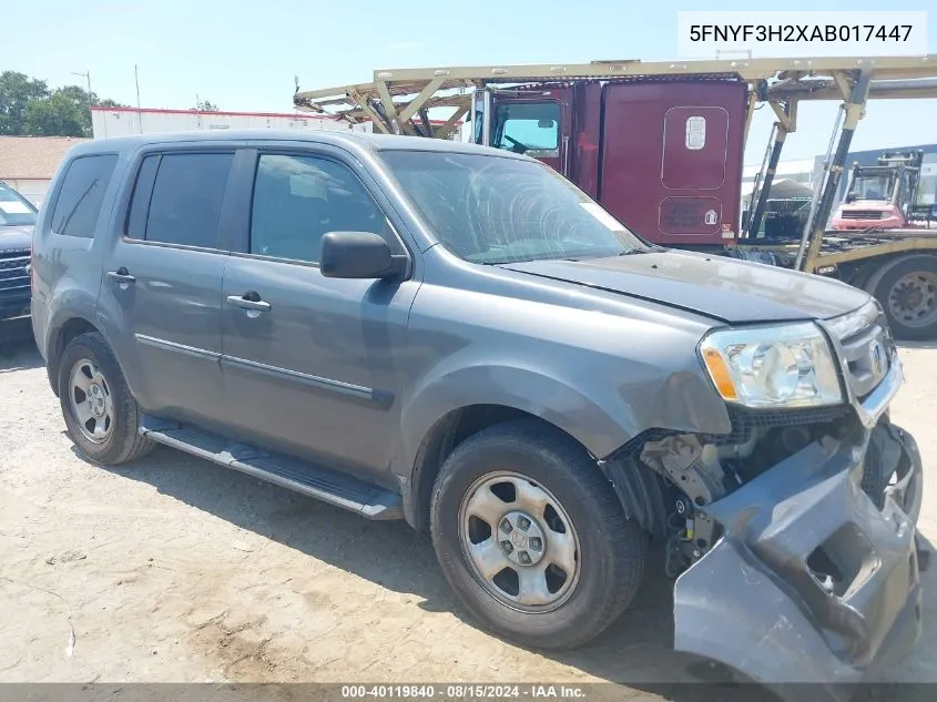 2010 Honda Pilot Lx VIN: 5FNYF3H2XAB017447 Lot: 40119840