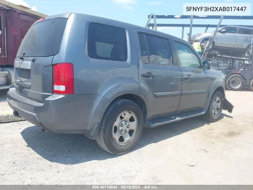 5FNYF3H2XAB017447 2010 Honda Pilot Lx