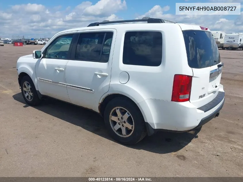 2010 Honda Pilot Touring VIN: 5FNYF4H90AB008727 Lot: 40123814