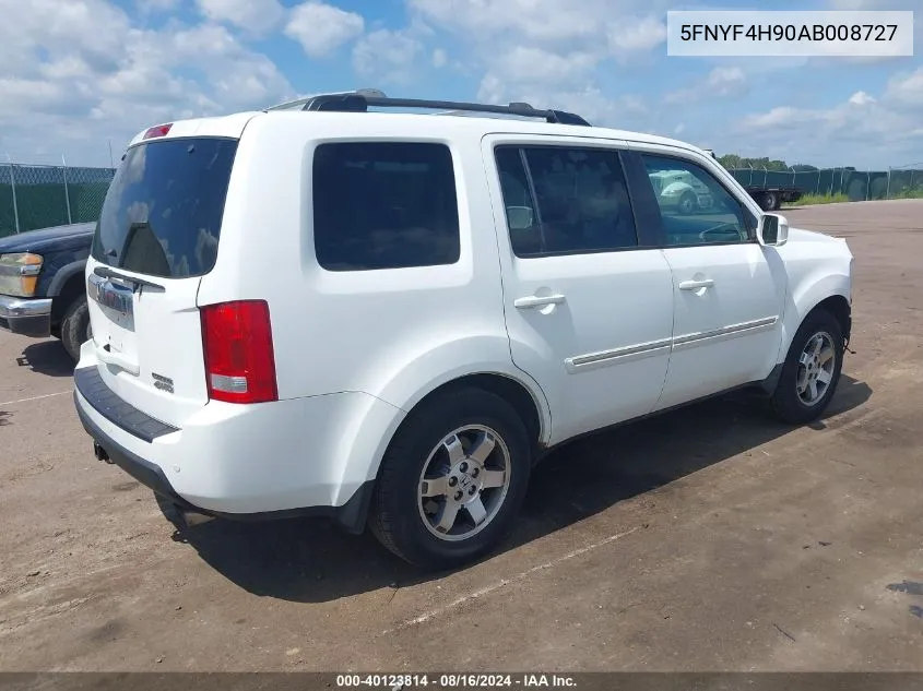 2010 Honda Pilot Touring VIN: 5FNYF4H90AB008727 Lot: 40123814