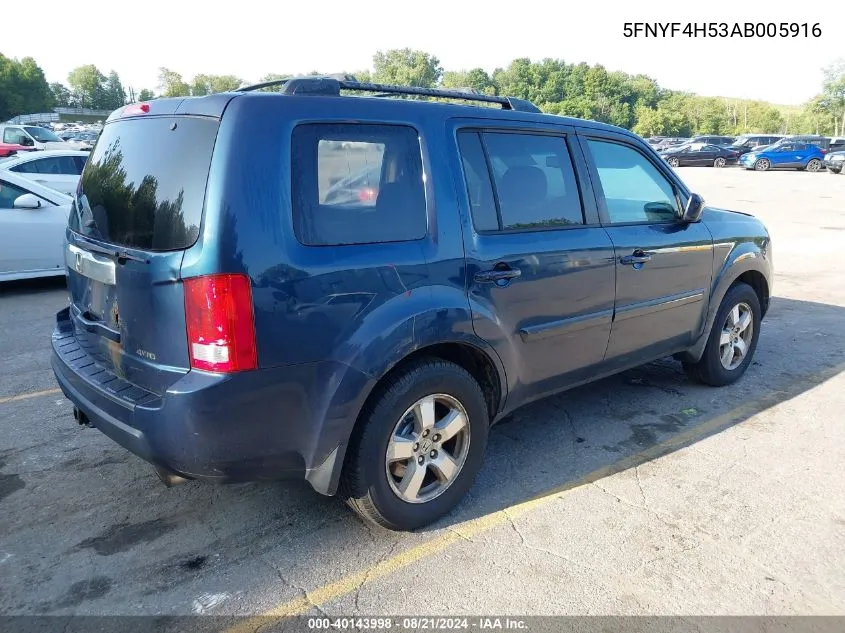 2010 Honda Pilot Exl VIN: 5FNYF4H53AB005916 Lot: 40143998