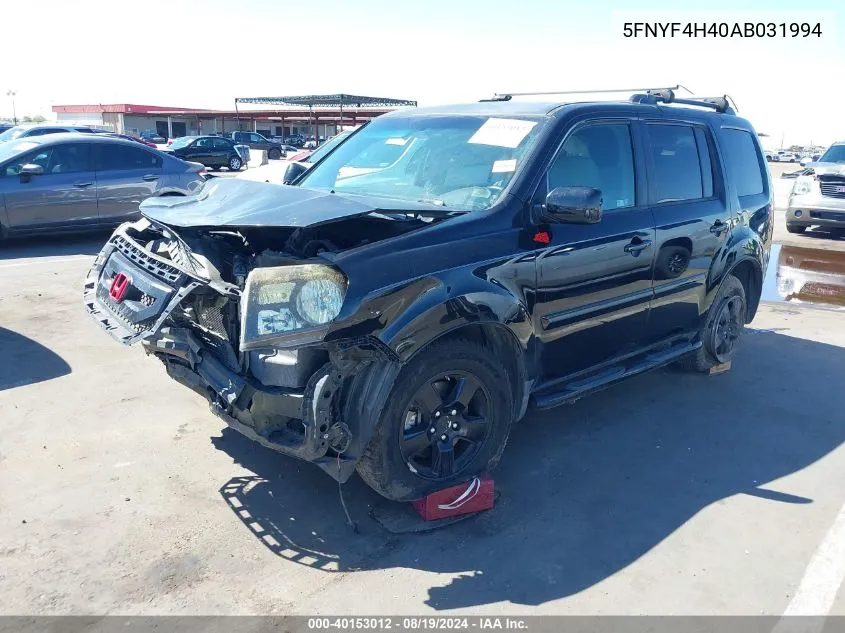 2010 Honda Pilot Ex VIN: 5FNYF4H40AB031994 Lot: 40153012