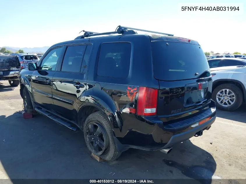 2010 Honda Pilot Ex VIN: 5FNYF4H40AB031994 Lot: 40153012