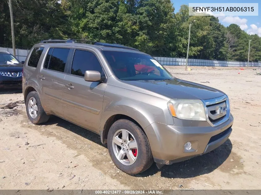 2010 Honda Pilot Ex-L VIN: 5FNYF3H51AB006315 Lot: 40212477