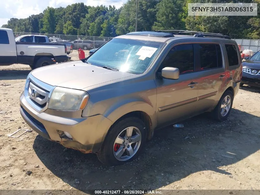 2010 Honda Pilot Ex-L VIN: 5FNYF3H51AB006315 Lot: 40212477